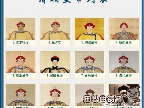 清朝皇帝的继承排列表名单，清朝皇帝列表非常好记的顺口溜