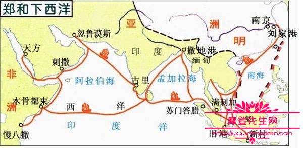 历史上郑和七下西洋路线图，郑和为什么要下西洋？